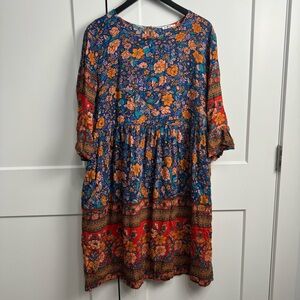 SMX Floral Midi Dress Prairie Short Sleeve Boho Size Medium